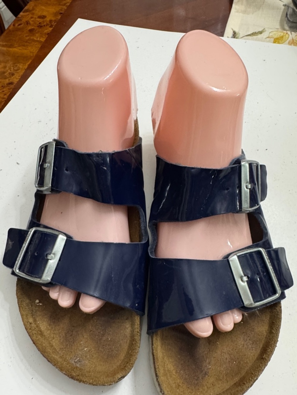 Navy Double-Buckle women slipper size 38